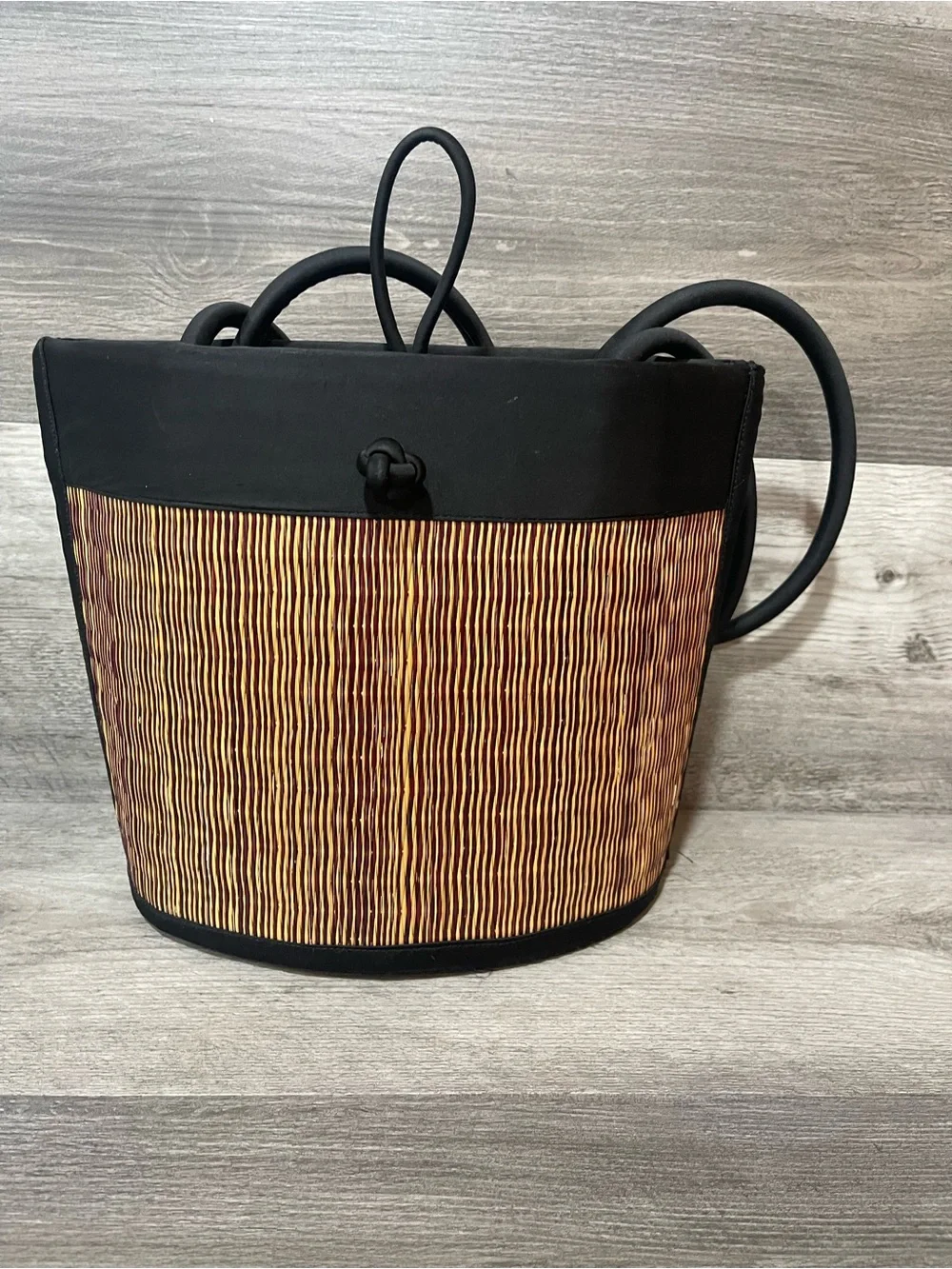 Baskets of Cambodia Sculptural Tote Purse Black Artisan Fair Trade Woven Bag